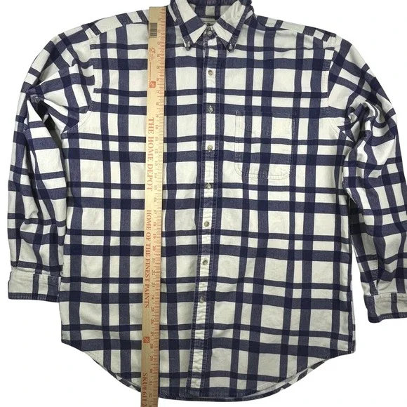 409L.L. Bean Vintage Corduroy Plaid Long Sleeve Mens Large TALL Blue Cream Y2K